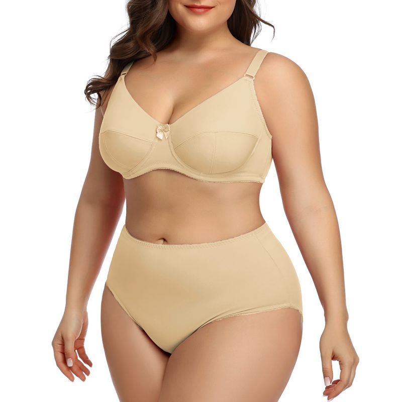 BreviBra Comfortable Breathable Large Cup Glossy O Cup Bra Set – Full Cup Ultra-Thin Mold, Plus-Size Underwear with Matching Panties (S–5XL)