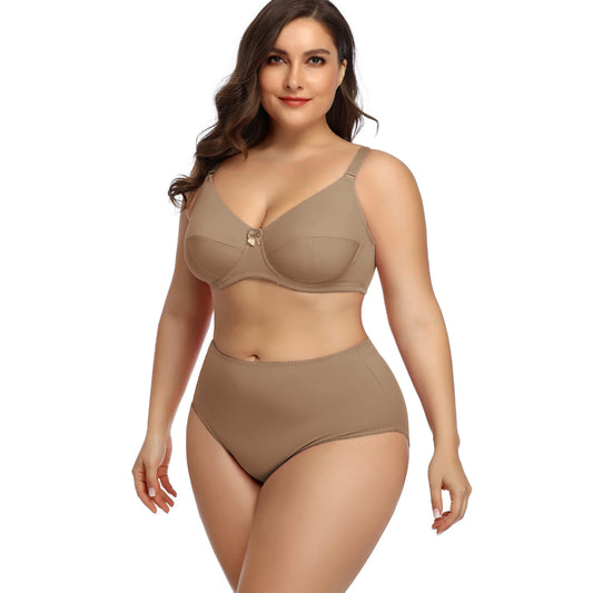 BreviBra Comfortable Breathable Large Cup Glossy O Cup Bra Set – Full Cup Ultra-Thin Mold, Plus-Size Underwear with Matching Panties (S–5XL)
