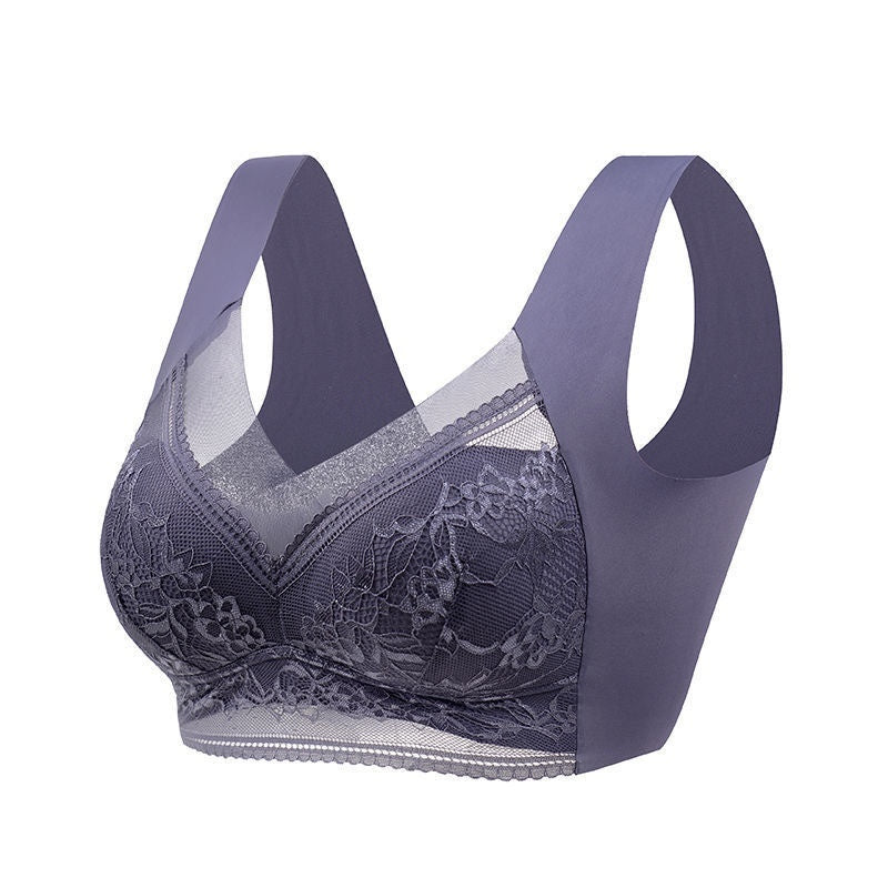 BreviBra Lace Wireless Fixed Cup Push Up O Cup Bra – 3/4 Cup Seamless Plus Size (L–6L)