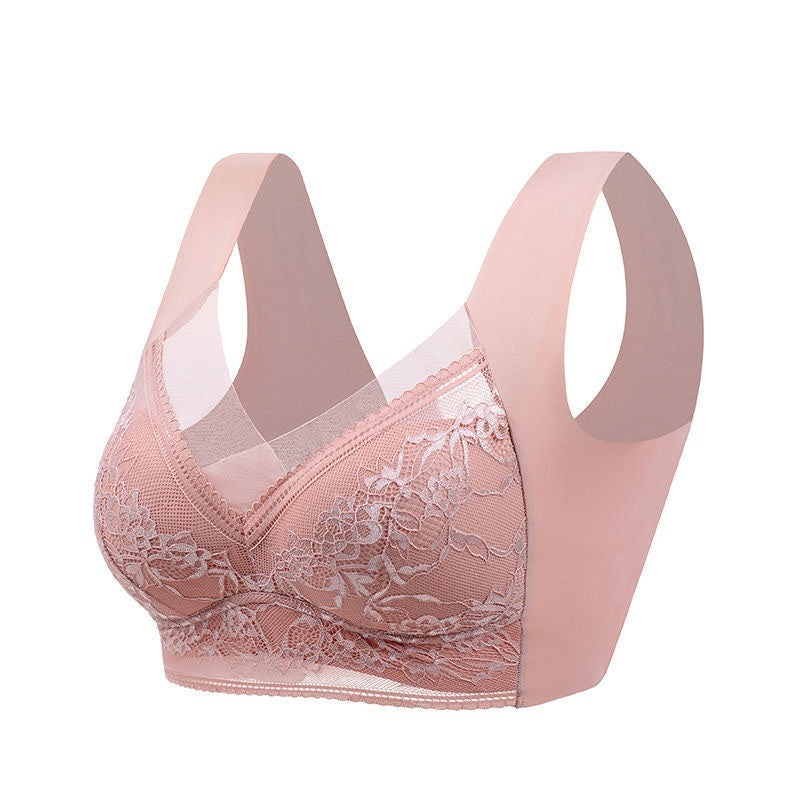 BreviBra Lace Wireless Fixed Cup Push Up O Cup Bra – 3/4 Cup Seamless Plus Size (L–6L)