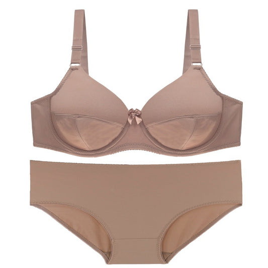 BreviBra Comfortable Breathable Large Cup Glossy O Cup Bra Set – Full Cup Ultra-Thin Mold, Plus-Size Underwear with Matching Panties (S–5XL)