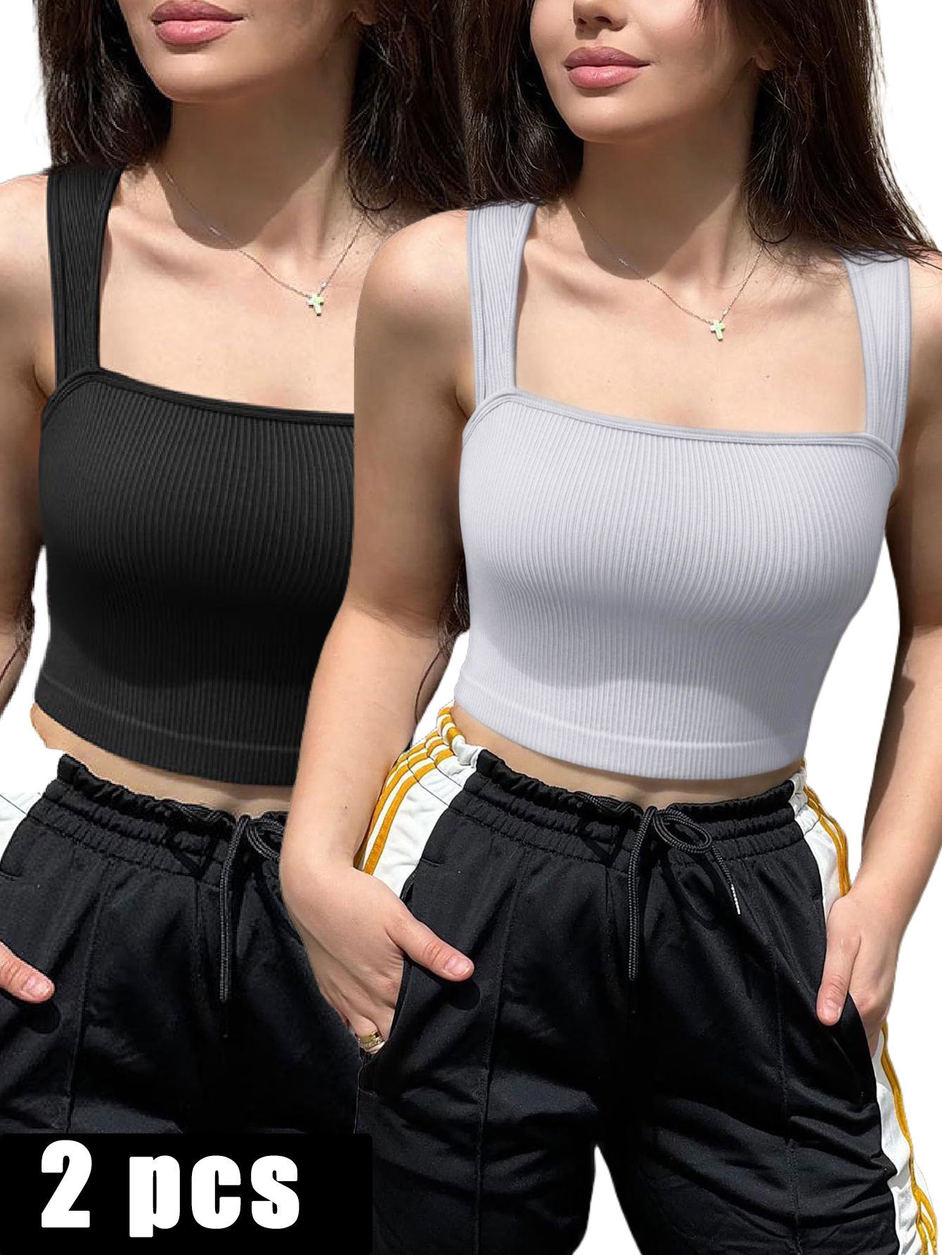 BreviBra 2-Piece Sports Bra Set – Athletic Running, Workout, and Yoga Bra (High Support, Seamless Pullover Style)
