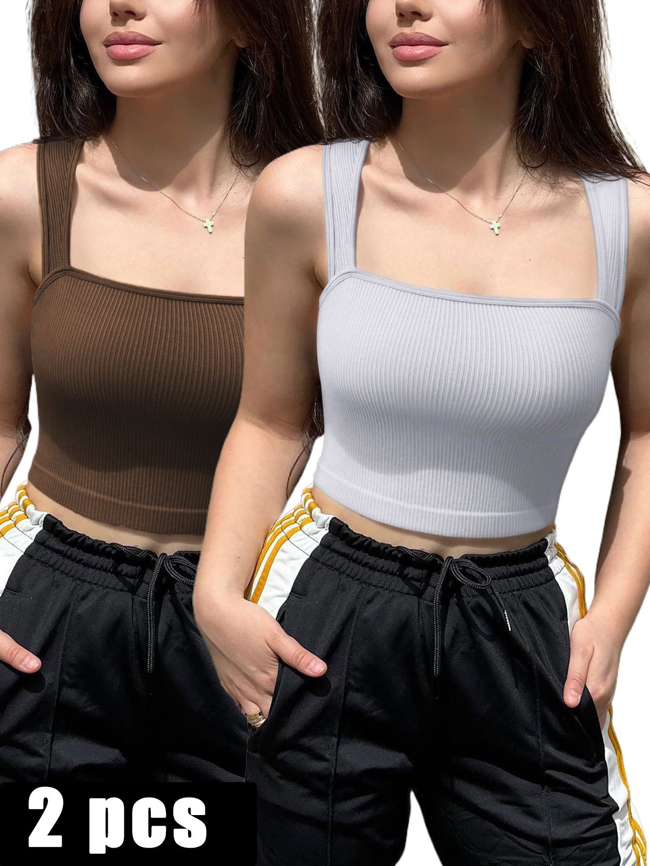 BreviBra 2-Piece Sports Bra Set – Athletic Running, Workout, and Yoga Bra (High Support, Seamless Pullover Style)